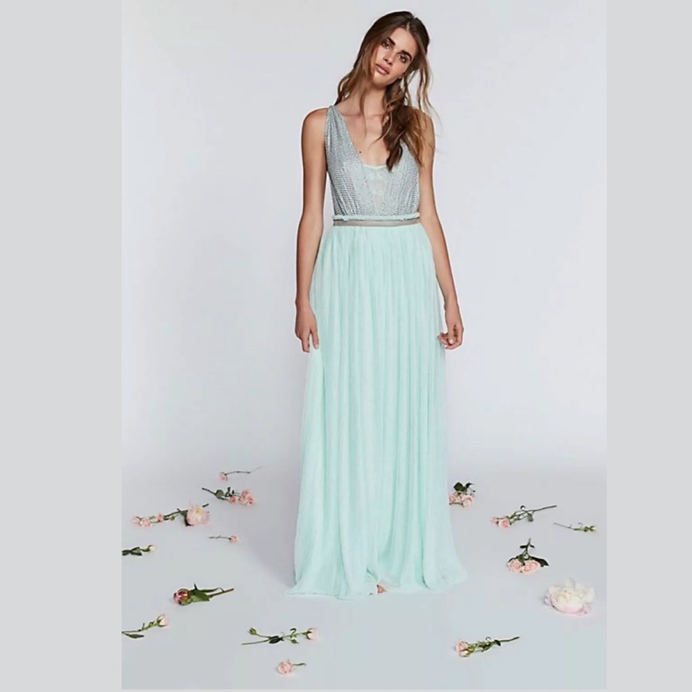 NEW FREE PEOPLE CLEO MAXI DRESS SEAFOAM GREEN GOWN